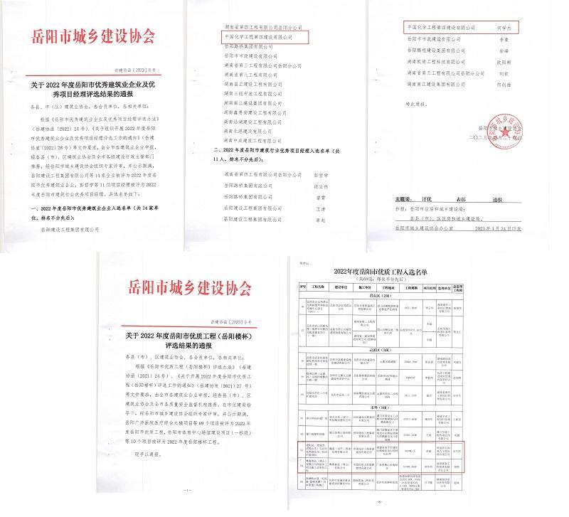 公司荣获岳阳市城乡建设协会多项荣誉