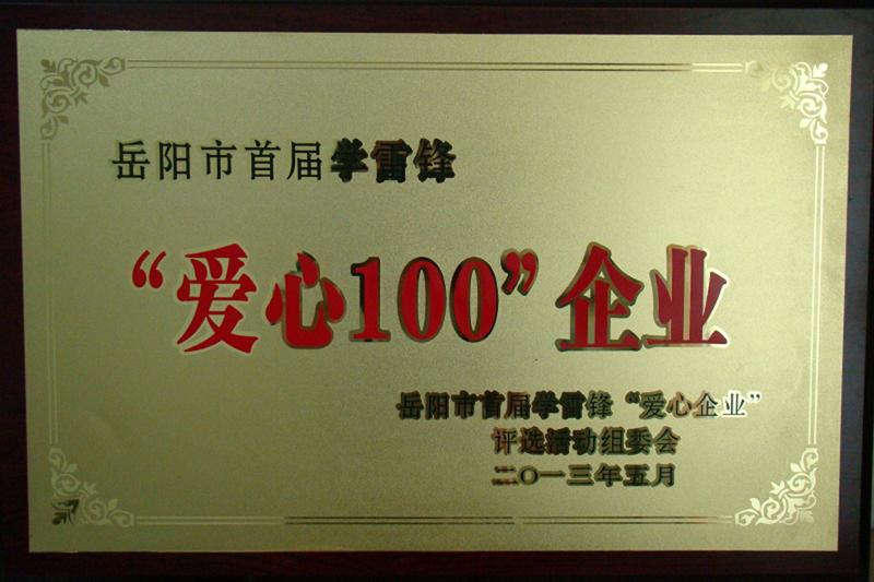 公司被评为岳阳市首届学雷锋“爱心100”企业
