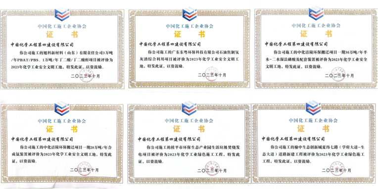 公司多个项目获评全国化学工业安全文明工地或绿色施工工程